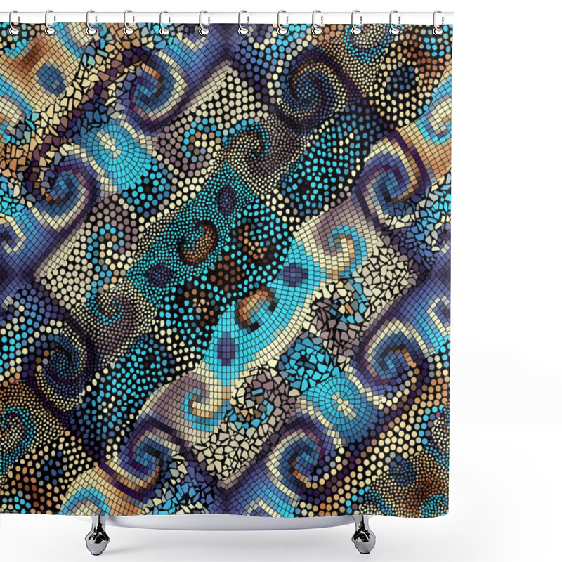 Personality  Waves Of Ornamental Mosaic Tile Patterns Shower Curtains