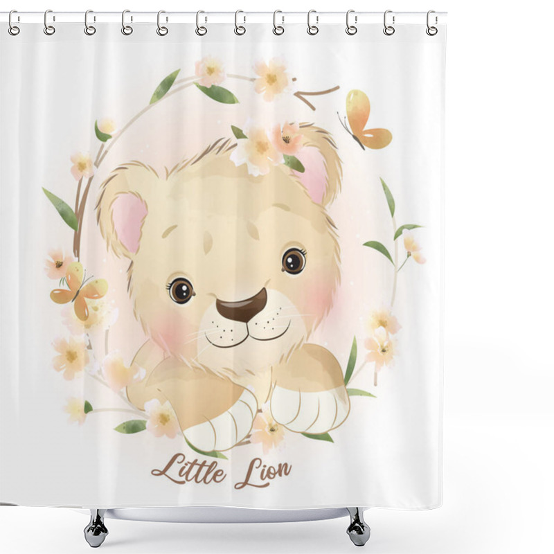 Personality  Cute Doodle Lion With Floral Illustration Shower Curtains