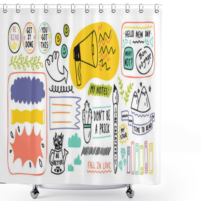 Personality  Diary Cute Note Elements. Hand Drawn Doodles Bullet Journal Banners. Shower Curtains