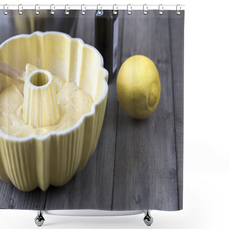 Personality  Preparing Batter For A Lemon Cake In A Bundt Pan Shower Curtains