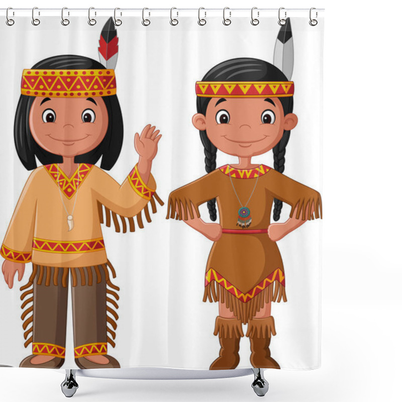 Personality  Cartoon Couple Native Indian American With Traditional Costume Shower Curtains