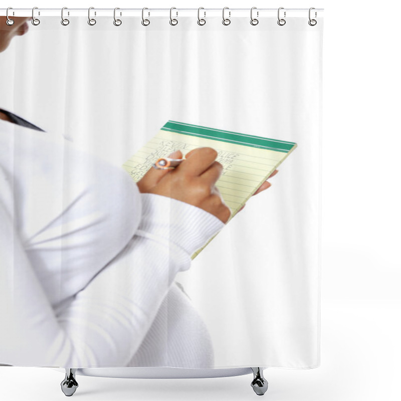 Personality  Pregnant Woman Choosing Name For Her Baby Shower Curtains