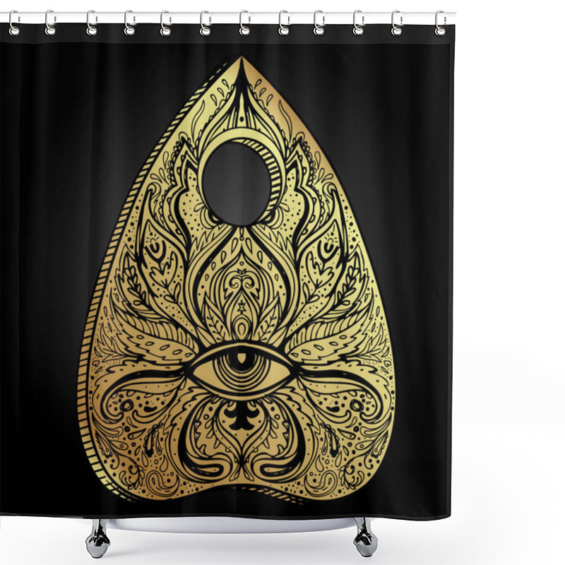 Personality  Heart-shaped Planchette For Spirit Talking Board. Vector Isolated Illustration In Victorian Style. Mediumship Divination Equipment. Flash Tattoo Drawing. Spirituality, Occultism. Shower Curtains