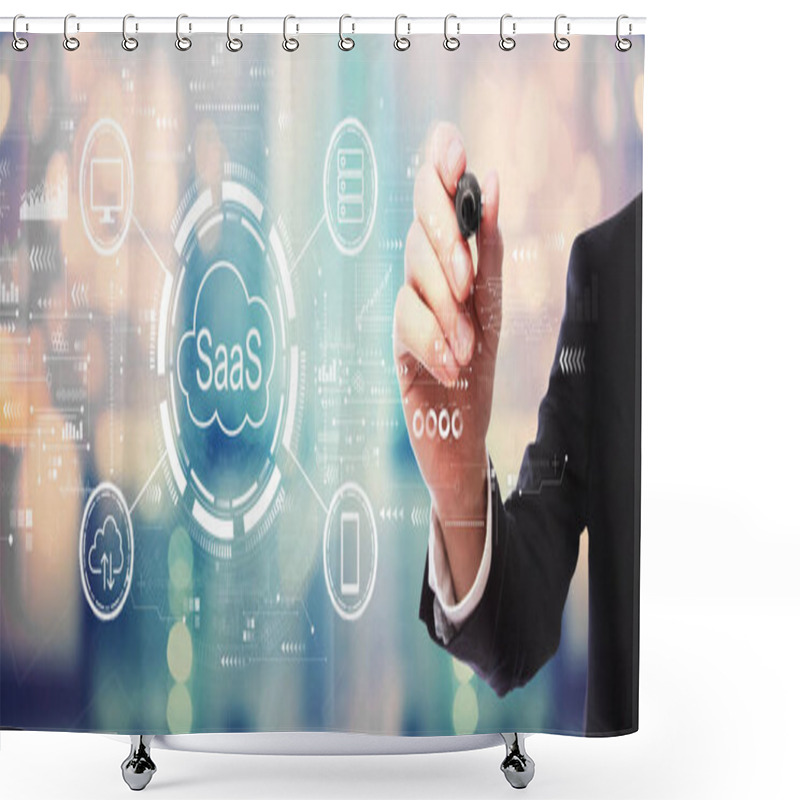 Personality  SaaS - Software As A Service Concept With Businessman Shower Curtains