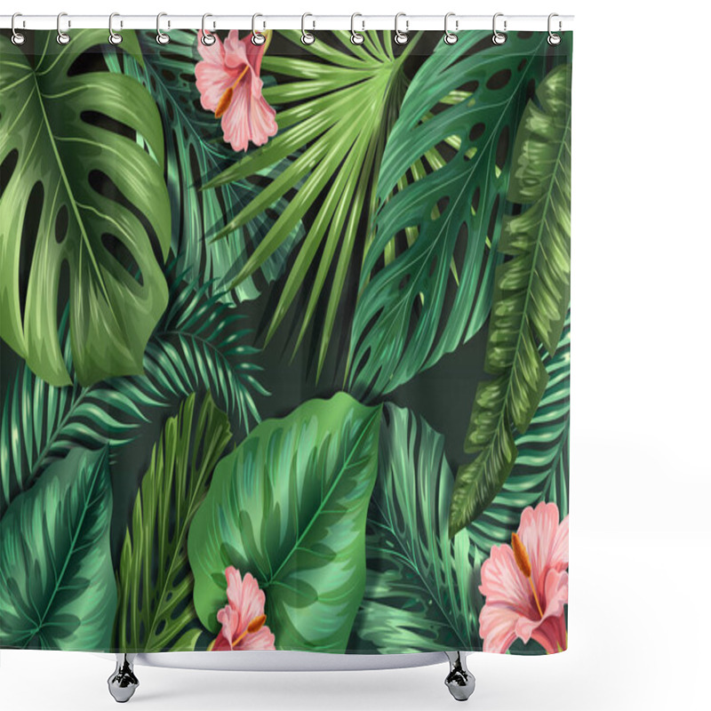 Personality  Realistic Tropical Leaves Background Vector Design Illustration Shower Curtains