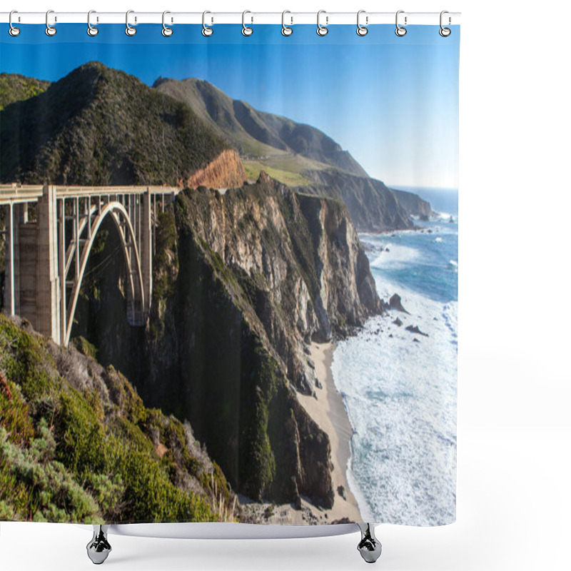 Personality  Bixby Bridge And Coastline At Big Sur Shower Curtains