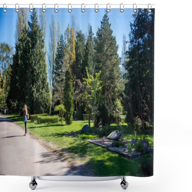 Personality  Woman Standing On Path In Botanical Garden Of Copenhagen, Denmark Shower Curtains