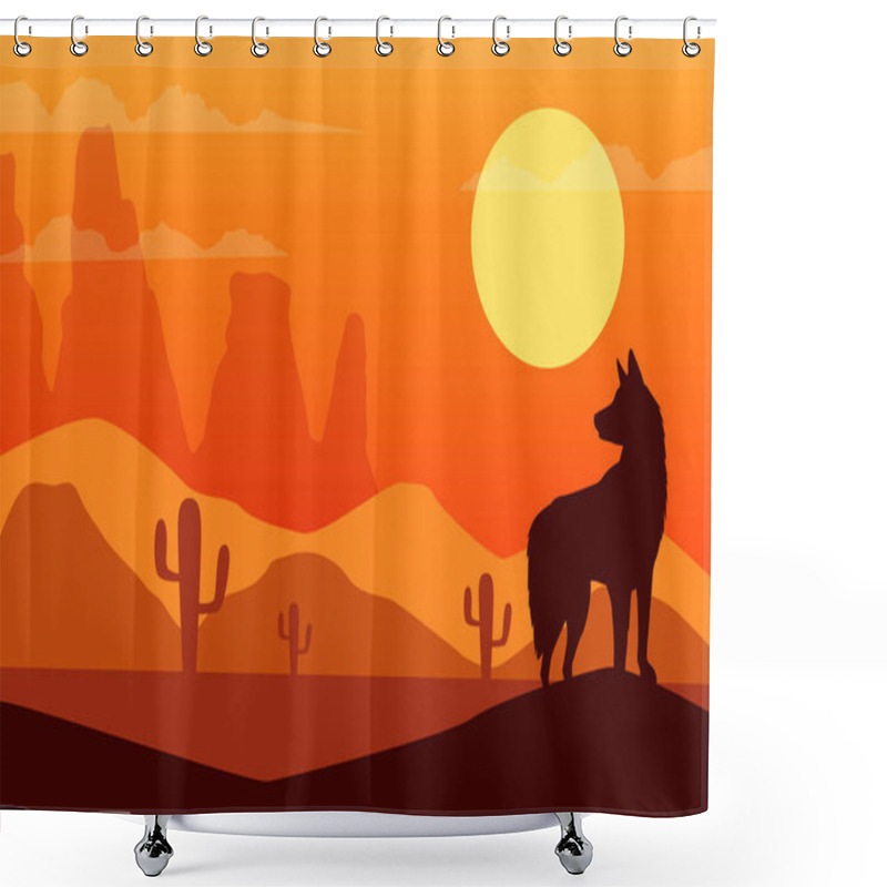 Personality  Wild West Sunset Scene With Dog Silhouette Shower Curtains