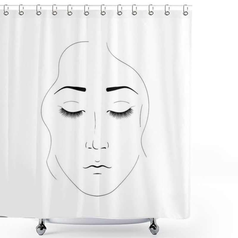 Personality  The Girl Face Is Created By Black Lines. Elegant Portrait Of A Woman With Closed Eyes And Beautiful Eyelashes. Element For Cosmetic Salon Procedures Shower Curtains