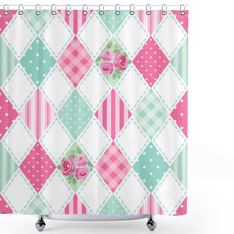 Personality  Pattern In Rhombus Shapes With Flowers Shower Curtains