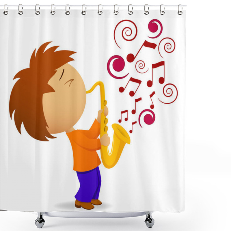 Personality  Cartoon Saxophonist With Abstract Music Note Shower Curtains