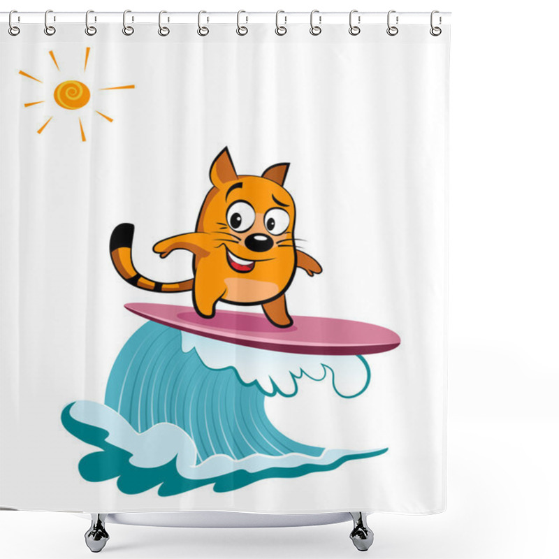 Personality  Surfing Cat. Holiday At The Seaside Shower Curtains