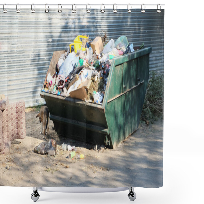 Personality  Overfilled Trash Dumpster In Ghetto Neigborhood In Russia Shower Curtains