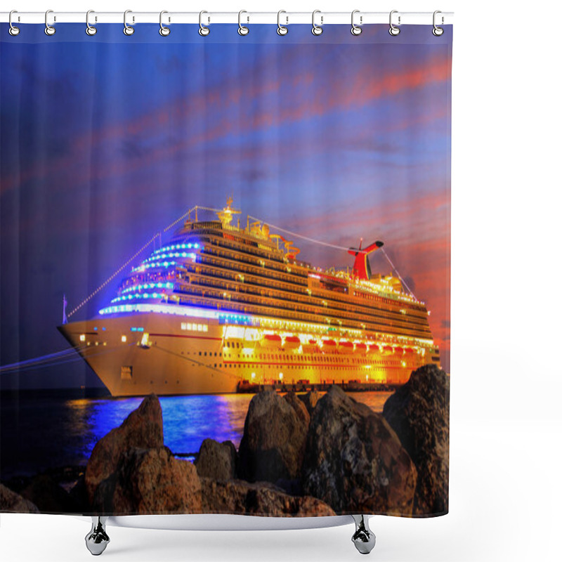 Personality  Cruise Ship Anchored Off Curacao Shower Curtains