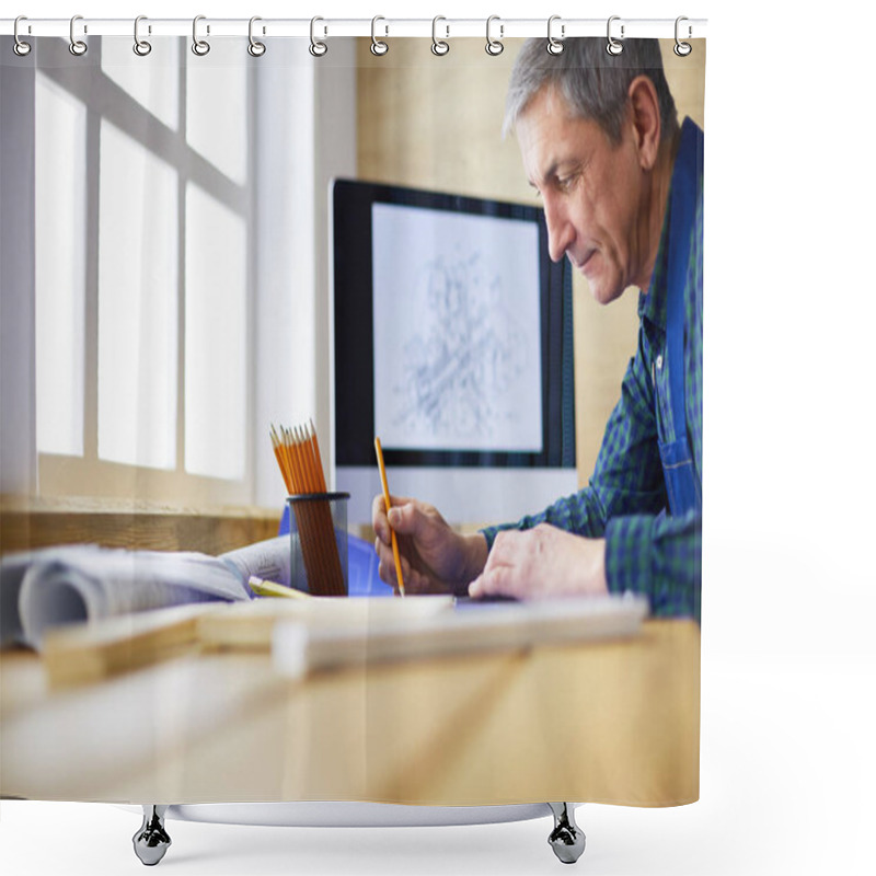 Personality  Architect Working On Drawing Table In Office Shower Curtains