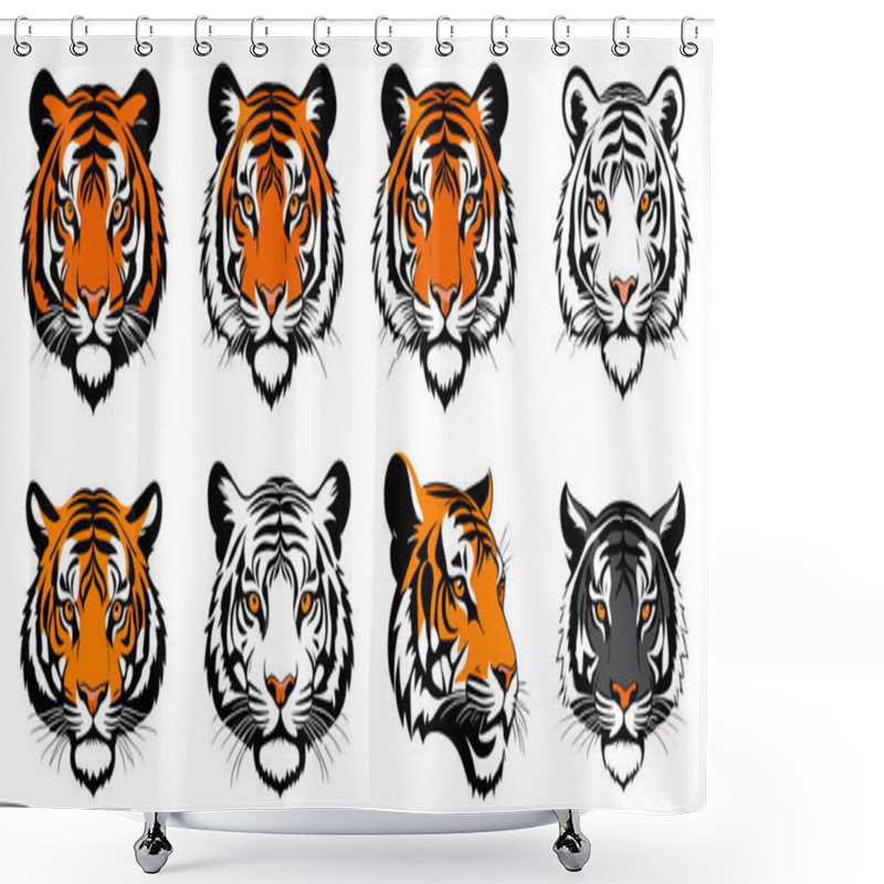 Personality  Set Of A Tiger Head Silhouette Vector Illustration Shower Curtains