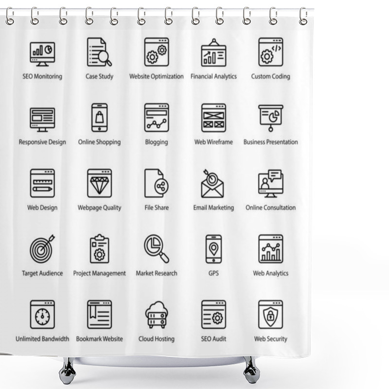 Personality  Web Design Line Icons Pack Having Attractive Vectors For Your Ease. Editable Vectors Can Be Used In Relevant Departments. Enjoy Downloading! Shower Curtains