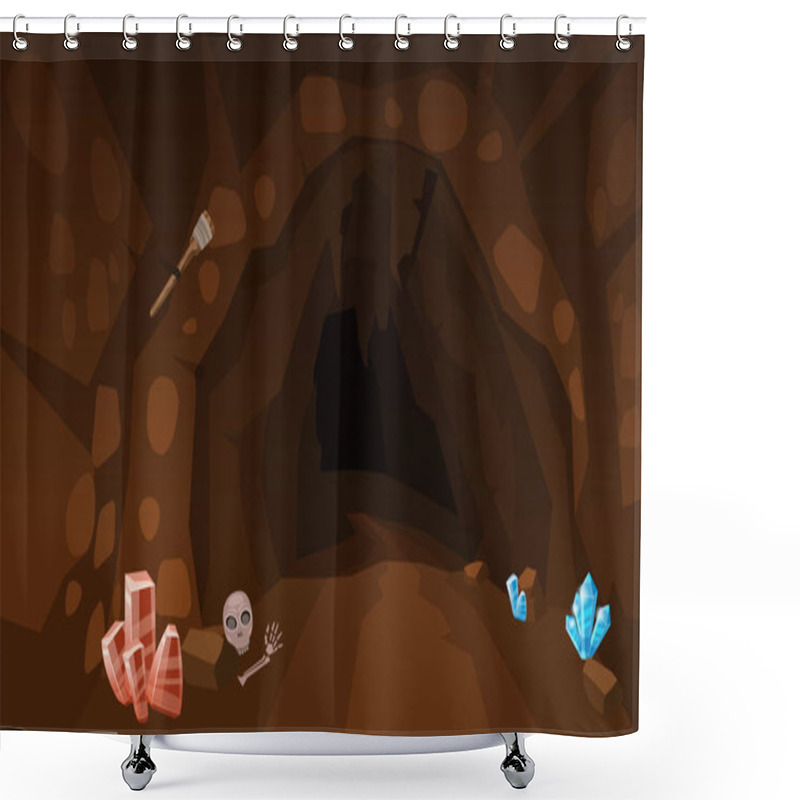 Personality  Treasure Cave With Crystals. Concept, Art For Computer Game. Background Image To Use Games, Apps, Banners, Graphics. Vector Cartoon Illustration Shower Curtains