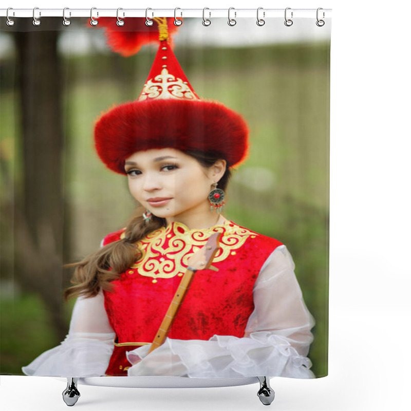 Personality  Beautiful Kazakh Woman In National Dress Shower Curtains