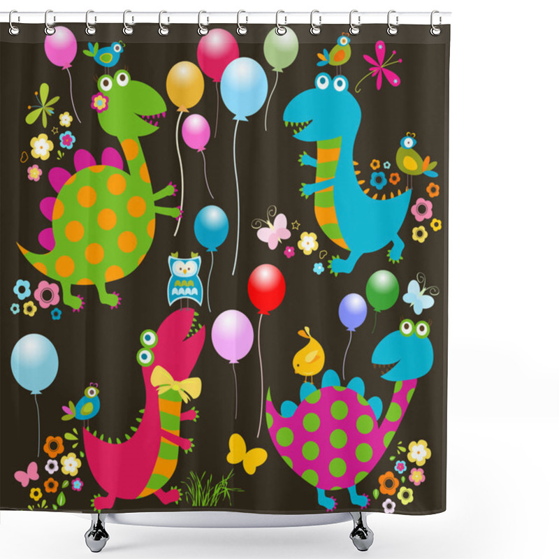 Personality  Happy Dinosaurs Card Shower Curtains