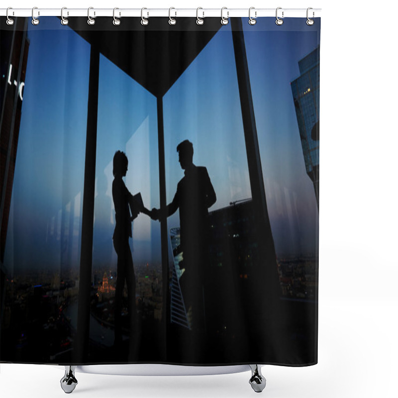 Personality  Silhouettes Of Businesspeople Shaking Hands Shower Curtains