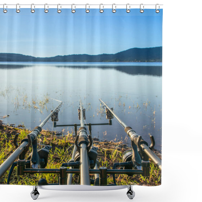 Personality  Three Parallel Fishing Rods Shower Curtains