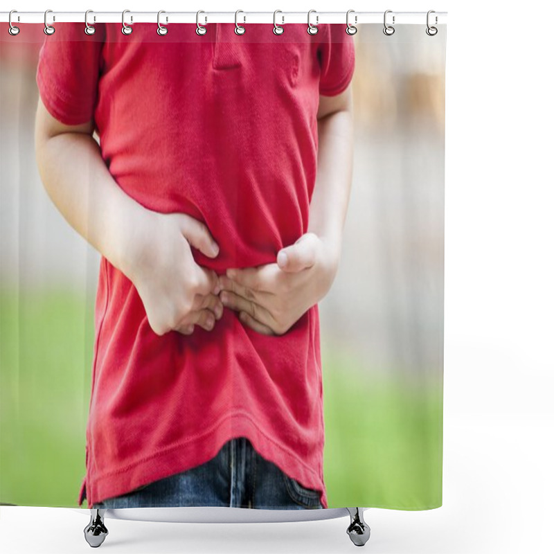 Personality  Little Child With Stomach Ache Illustration. Shower Curtains