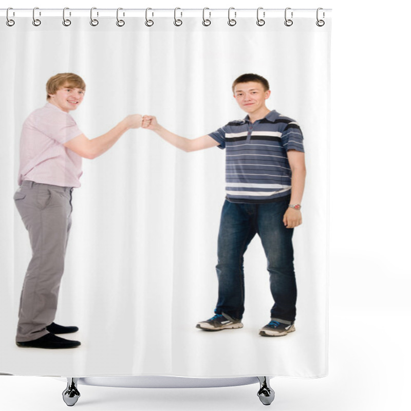 Personality  Two Students Bumping Fists Shower Curtains