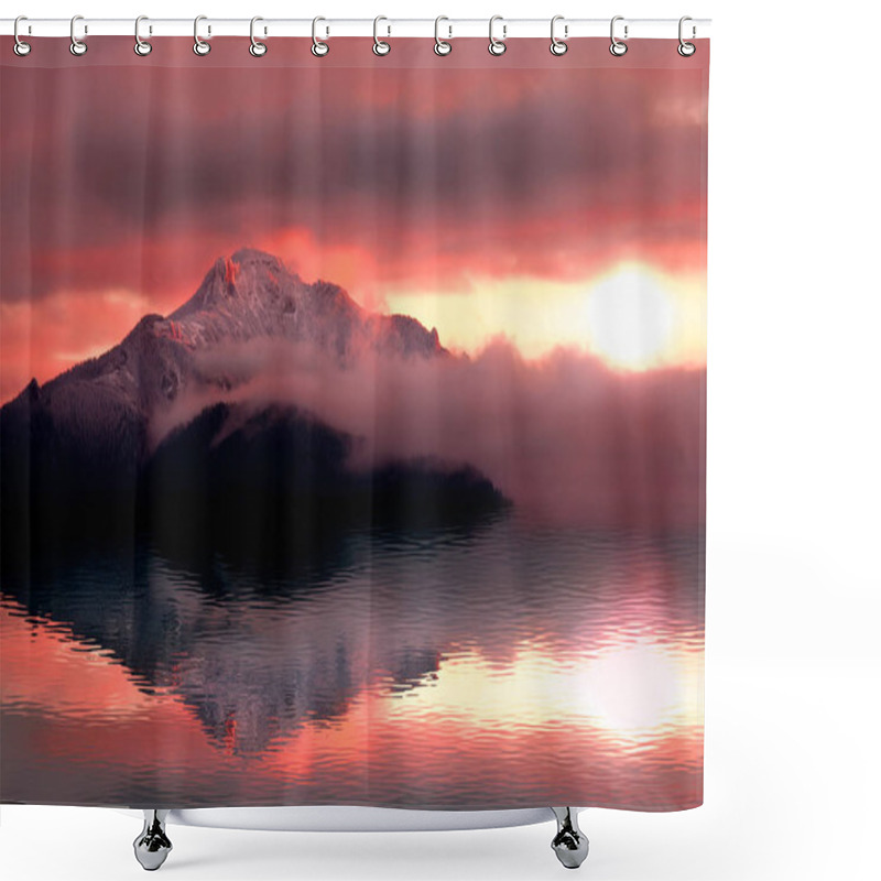 Personality  Mystic Sunset With Mountain Reflection And Lake Shower Curtains