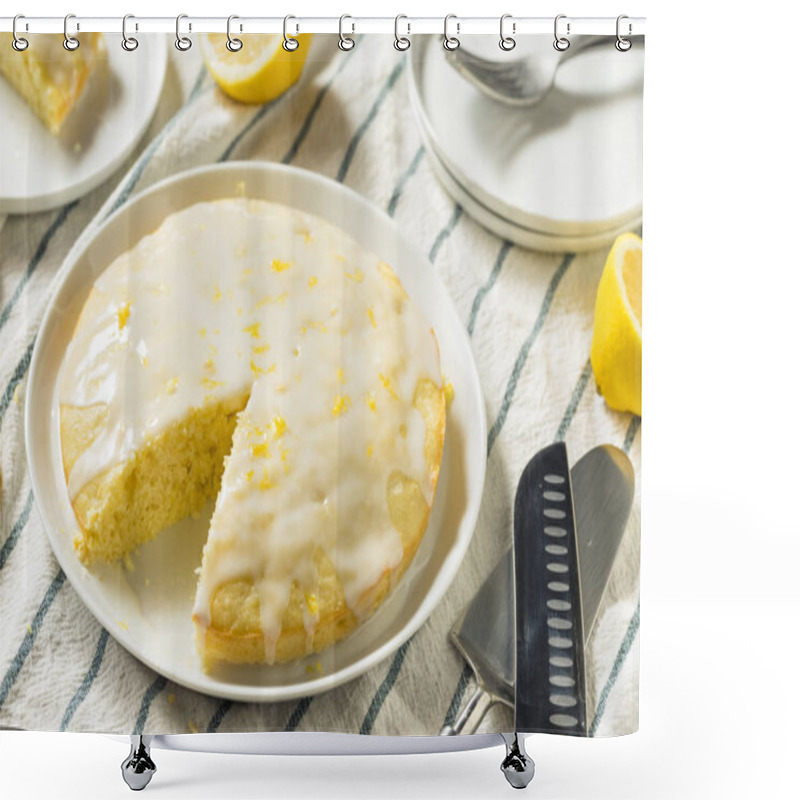 Personality  Sweet Homemade Yellow Lemon Lemoncello Cake With Frosting Shower Curtains