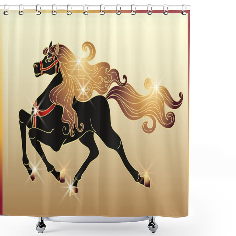 Personality  Galloping Horse With A Gold Mane Shower Curtains