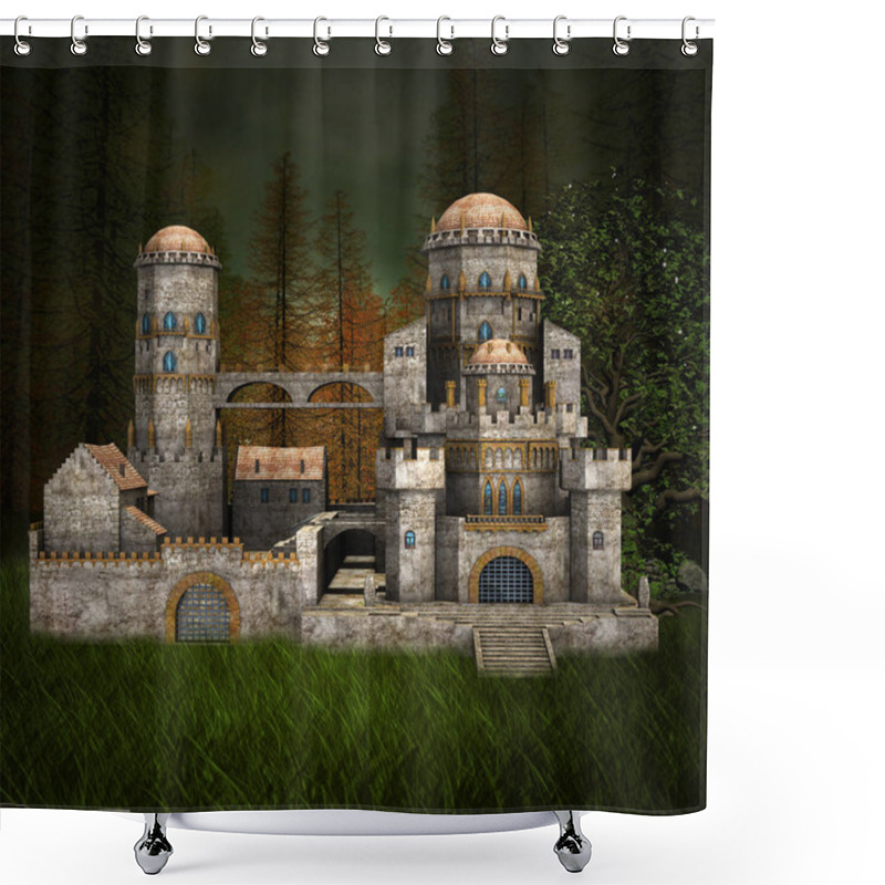 Personality  Ancient Fantasy Stronghold In The Dark Woodland, 3D Illustration Shower Curtains