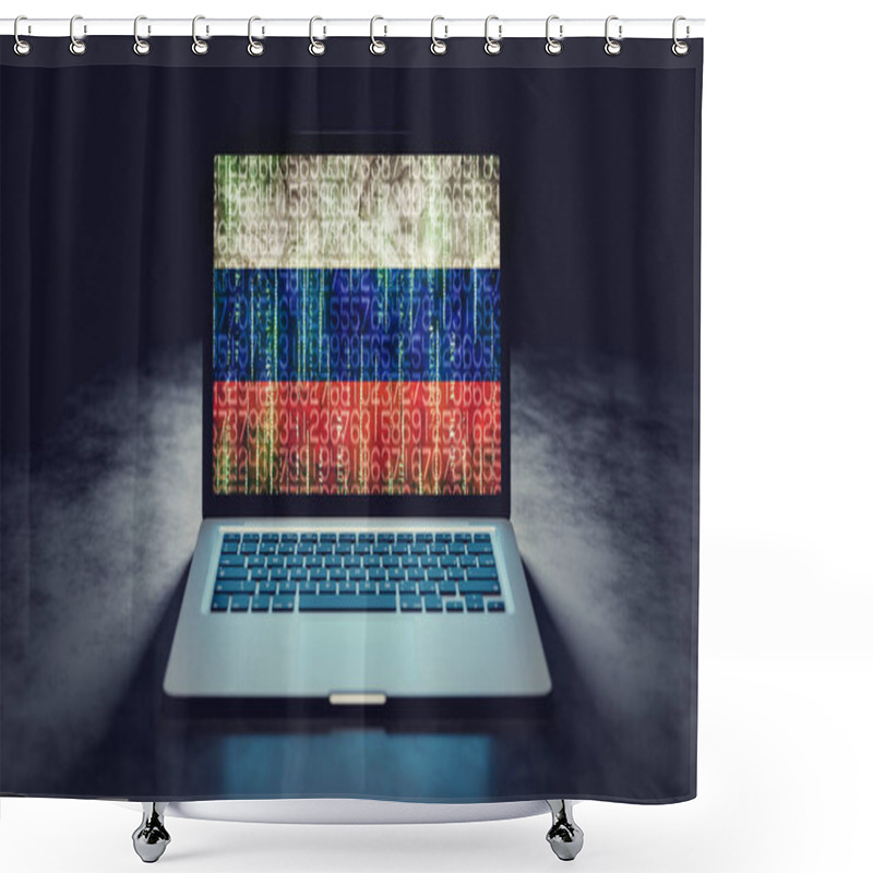 Personality  Russian Propaganda Or Troll Farm Factory. Cyber Warfare On Laptop Screen. Shower Curtains