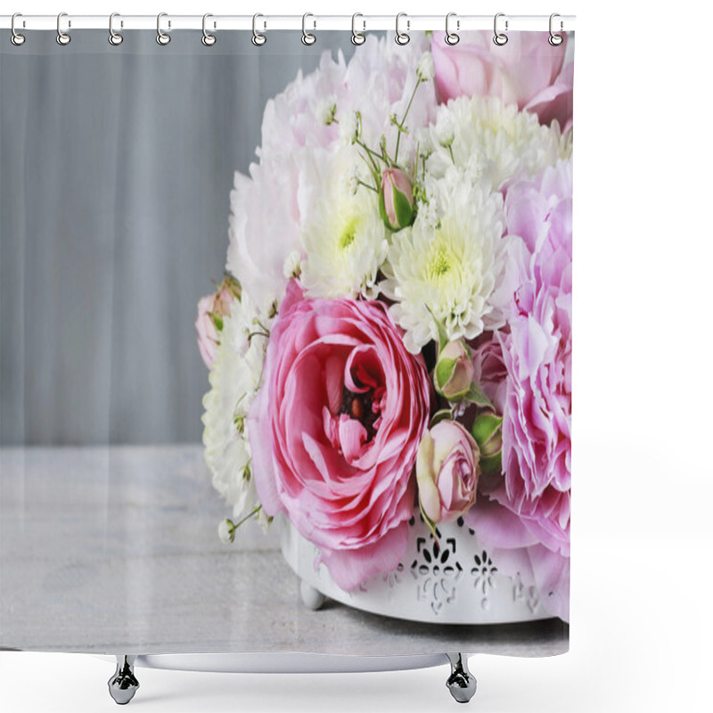 Personality  Floral Arrangement With Pink Peonies, Tiny Roses Shower Curtains