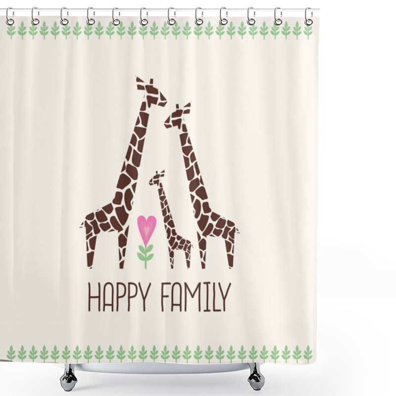 Personality  Happy Family Card. Cute Giraffes Family Illustration. Jungle Animals With Tropical Plants Print. Shower Curtains