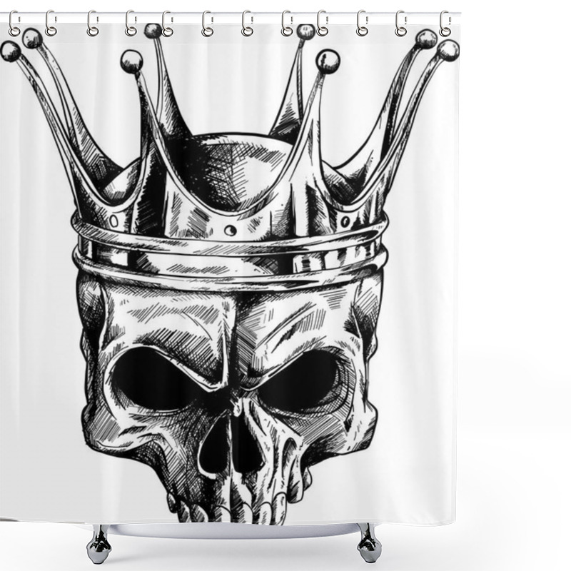 Personality  Illustration Skull In Crown With Beard Isolated On White Background Shower Curtains