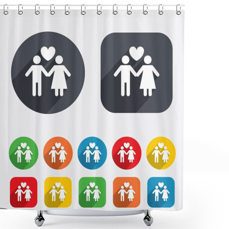 Personality  Couple Sign Icon. Male Love Female. Lovers. Shower Curtains