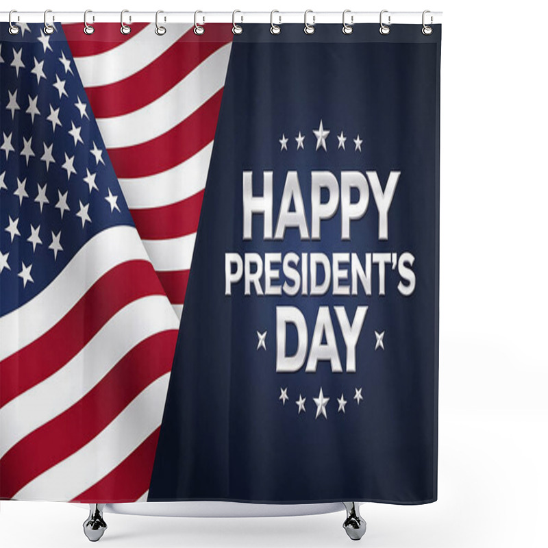 Personality  A Banner With Text Happy Presidents Day With American Flags Shower Curtains