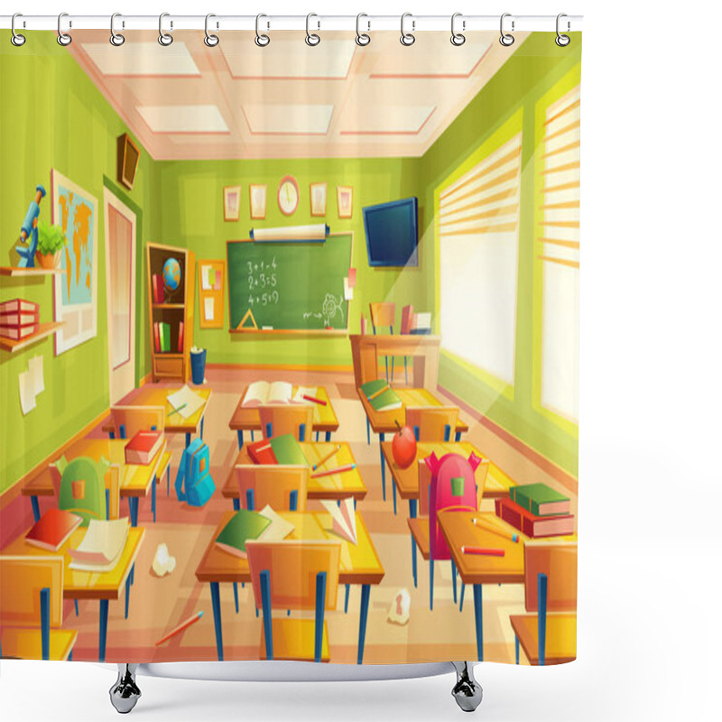 Personality  Vector School Classroom Interior, Math Training Room. Educational Concept, Blackboard, Table College Furniture Shower Curtains