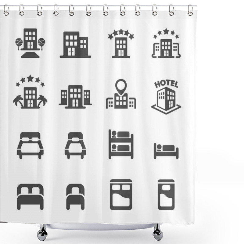 Personality  Hotel Building And Bedroom Icon Set, Vector Eps10 Shower Curtains