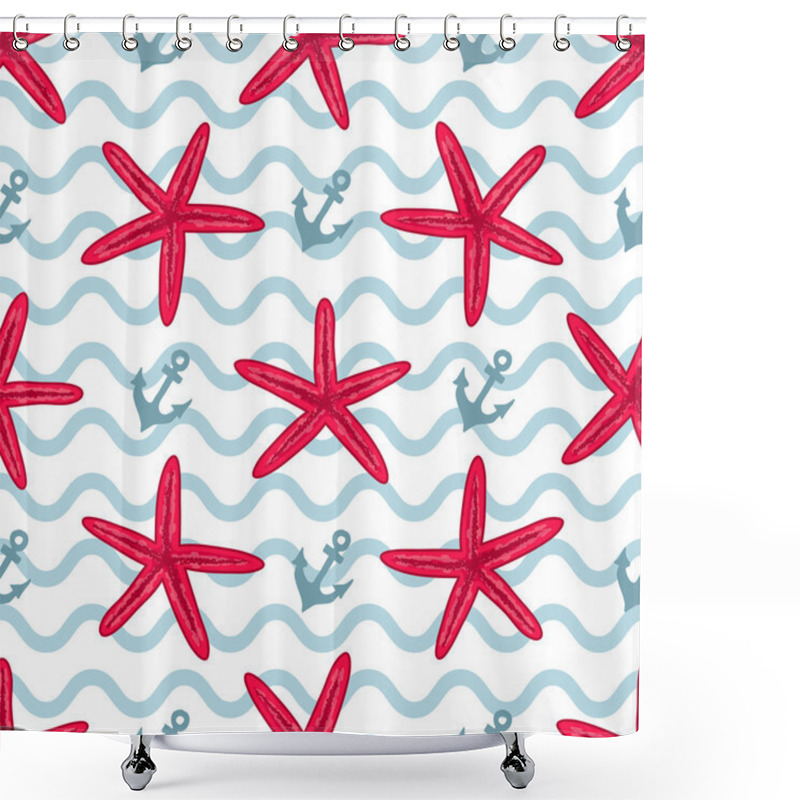 Personality  Seamless Pattern With Seashells Shower Curtains