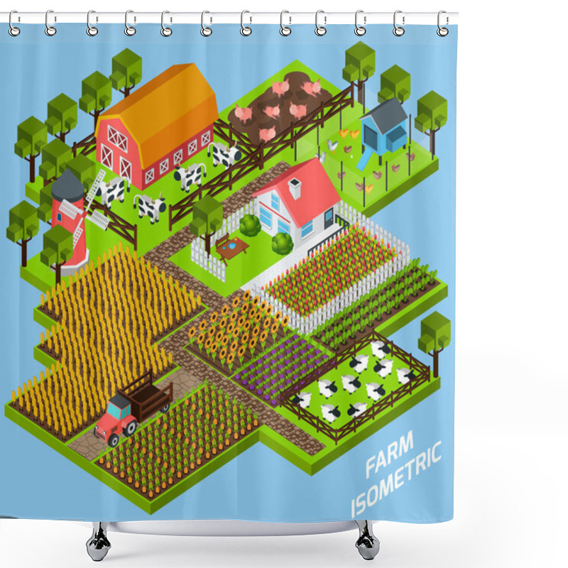 Personality  Farm Complex Isometric Blocks Composition Shower Curtains