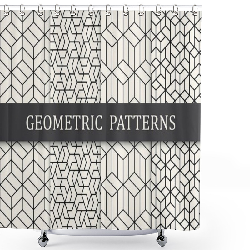 Personality  Black And White Geometric Grid Pattern Set Shower Curtains