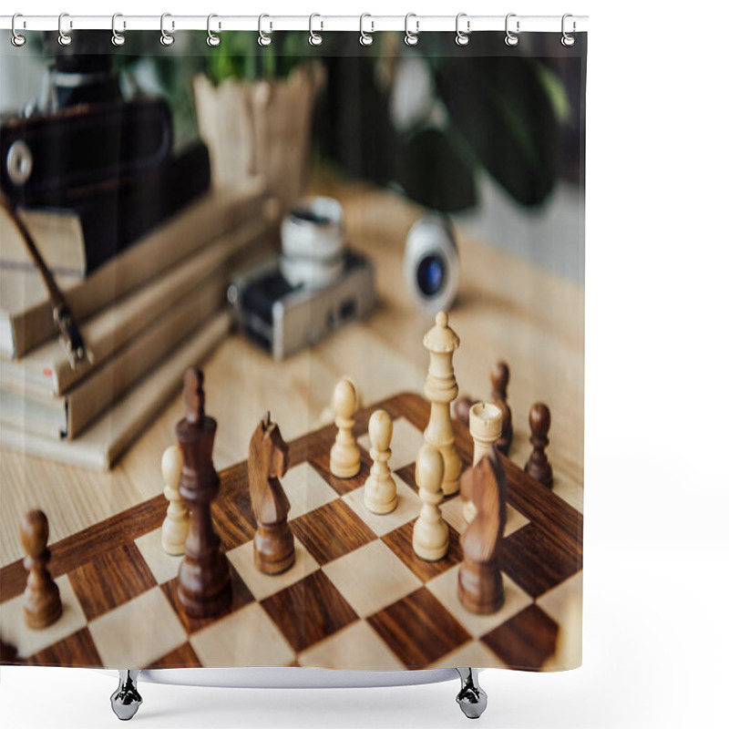 Personality  Chessboard With Chess Figures  Shower Curtains