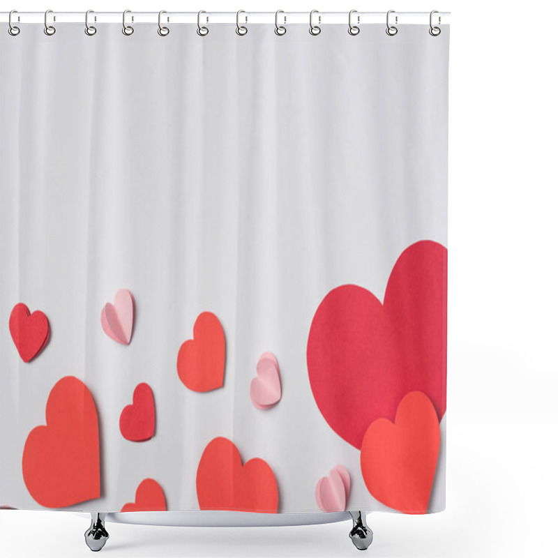 Personality  Top View Of Red Hearts On White Background Shower Curtains