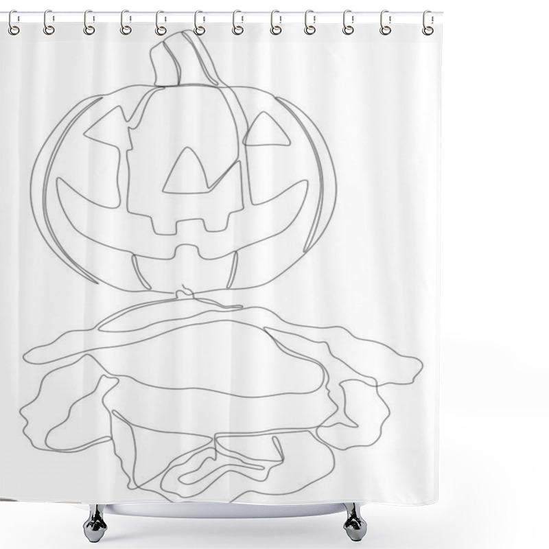 Personality  One Continuous Line Of Jack O' Lantern With Rose Flowers. Thin Line Illustration Vector Concept. Contour Drawing Creative Ideas. Shower Curtains