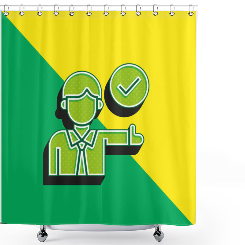 Personality  Approve Green And Yellow Modern 3d Vector Icon Logo Shower Curtains