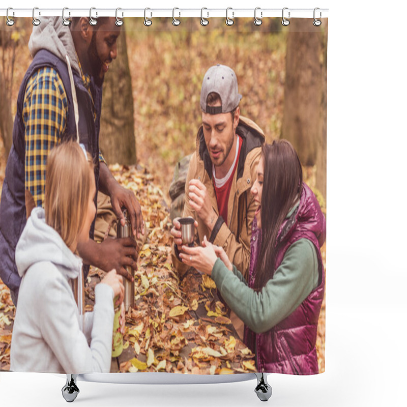 Personality  Friends Pouring Hot Drink In Forest Shower Curtains