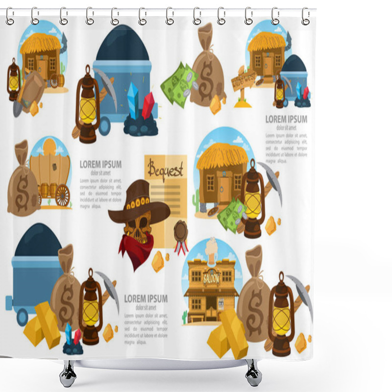 Personality  Set Of Illustrations On The Theme Of Goldfield.  Shower Curtains