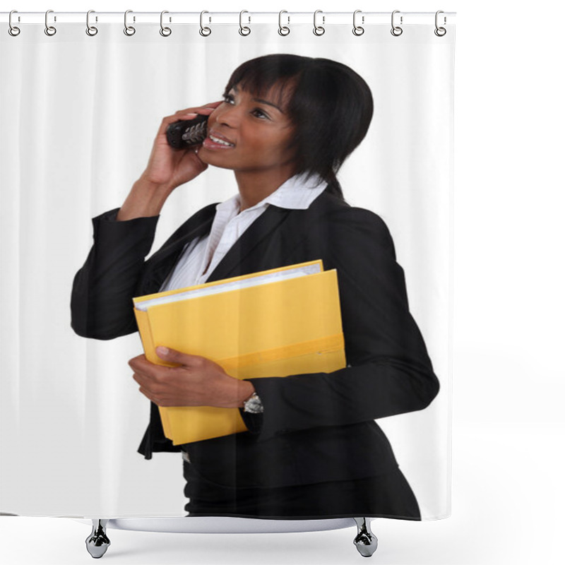 Personality  Afro-American Businesswoman Talking On Her Cell Shower Curtains